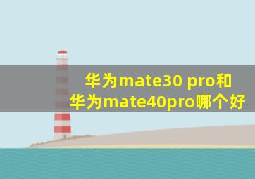 华为mate30 pro和华为mate40pro哪个好